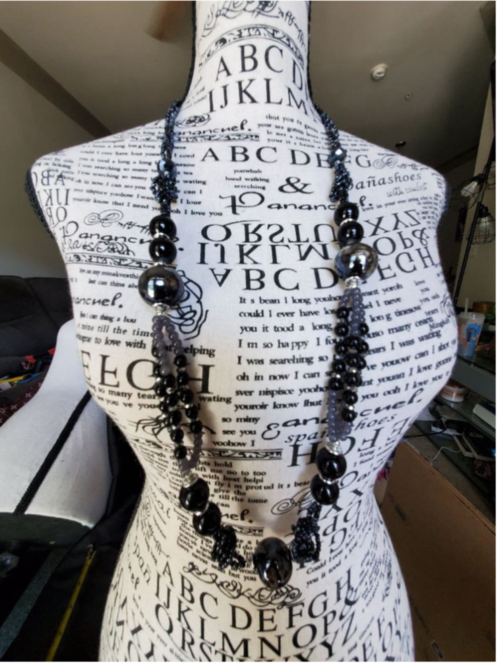 Beautiful Black & Gray adjustable Beaded Necklace & Earring Set